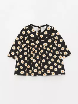 Платье для маленьких девочек Bebe с воротником и длинными рукавами LCW baby, черный с принтом