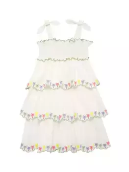 Платье для маленьких девочек с вышивкой в виде ладоней и фестонами Zimmermann Kids, мультиколор