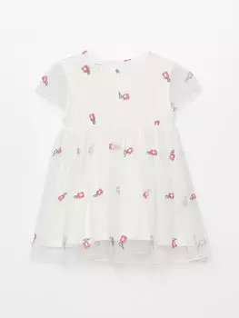 Платье для маленьких девочек с круглым вырезом и короткими рукавами LCW baby, кремовый принт