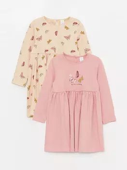 Платье для маленьких девочек с круглым вырезом и длинными рукавами, 2 предмета LCW baby, матовый розовый