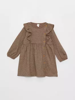 Платье для маленьких девочек с круглым вырезом и длинными рукавами LCW baby, коричневый плед