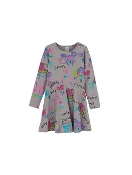 Платье для маленьких девочек с круглым вырезом и длинными рукавами Lovetti, серый с принтом