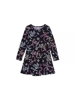 Платье для маленьких девочек с круглым вырезом и длинными рукавами Lovetti, темно-синий с принтом