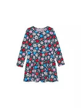 Платье для маленьких девочек с круглым вырезом и длинными рукавами Lovetti, темно-синий с принтом