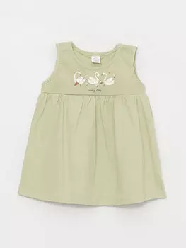 Платье для маленьких девочек с круглым вырезом и принтом LCW baby, светло-зеленый