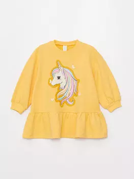Платье для маленьких девочек с круглым вырезом и узором LCW baby, пастельно-желтый