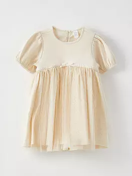 Платье для маленьких девочек с круглым вырезом, короткими рукавами и тюлевой юбкой LCW baby, цвет кожи