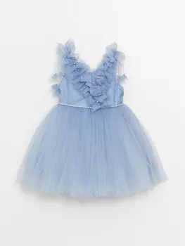 Платье для маленьких девочек с V-образным вырезом и рисунком Daisy Girl, синий