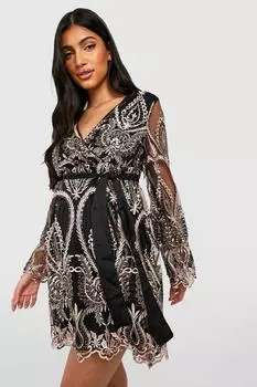 Платье для материалов с пайетками и запахом Boohoo, черный