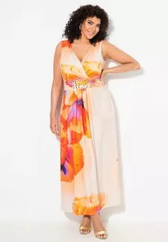 Платье для особых случаев FLORAL WRAP LOOK SLEEVELESS Ulla Popken, абрикос