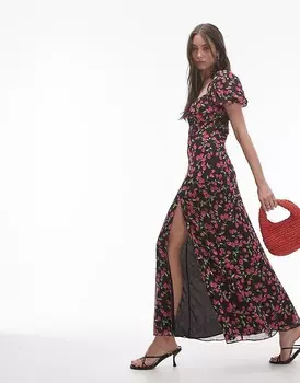 Платье для особых случаев Topshop – красного цвета с цветочным принтом и рукавами со сборками