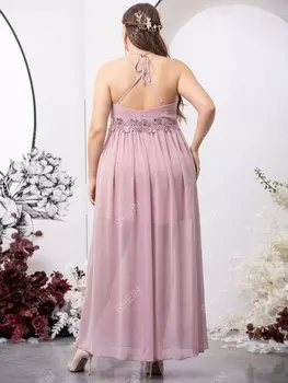 Платье для подружки невесты Belle Plus из шифона с пайетками и аппликацией крест-накрест с бретелькой на шее Shein, пастельно-фиолетовый