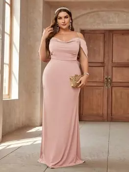 Платье для подружки невесты большого размера Belle, элегантный и слегка сексуальный дизайн. На плечах кружево. и открыто Shein, розовый