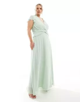 Платье для подружки невесты макси с запахом спереди TFNC в цвете Свежая мятно-зеленая