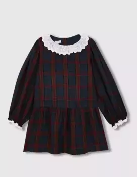 Платье для шотландской девушки с заниженной талией и вышитой полоской на шее и манжетах Gocco, мультиколор