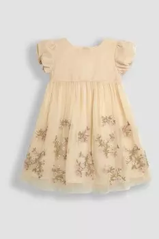 Платье для вечеринки из тюля с цветочной вышивкой Jojo Maman Bb, бежевый