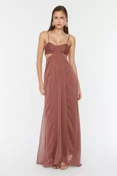 Платье для вечернего и выпускного вечера - Коричневый - А-силуэт Trendyol, коричневый