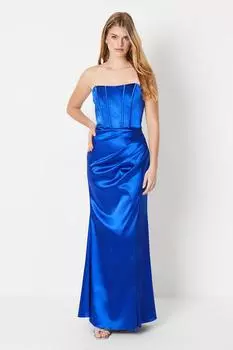 Платье для выпускного вечера из атласного корсета с лифом и драпировкой Debut London by Coast Debenhams, синий