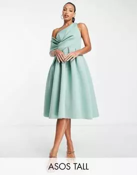 Платье для выпускного вечера с открытыми плечами ASOS DESIGN Tall цвета матового шалфея