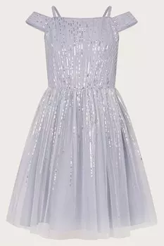 Платье для выпускного вечера Sadie с пайетками Monsoon, серебряный