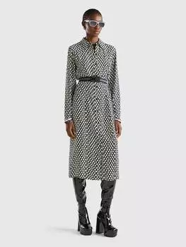Платье до колена Benetton, черный/белый