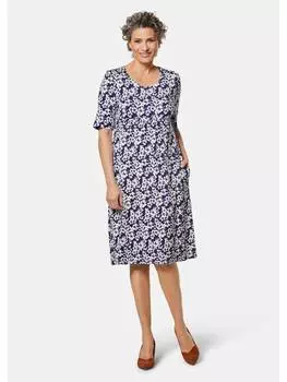 Платье до колена GOLDNER Druckkleid, цвет marine/geblmt