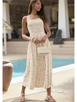 Платье до колена LASCANA, цвет creme-taupe bedruckt