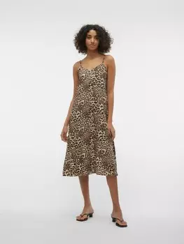 Платье до колена Vero Moda Legeres Spaghettitrger Kleid mit Seidenoptik Wadenlang, коричневый