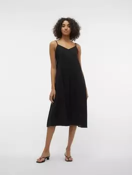 Платье до колена Vero Moda Legeres Spaghettitrger Kleid mit Seidenoptik Wadenlang, черный