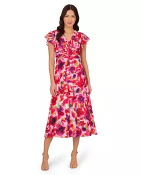 Платье до щиколотки с цветочным принтом Adrianna Papell, розовый