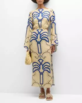 Платье до щиколотки Soul Healer Johanna Ortiz, цвет Shipibo And The Tropics Blue - Ecru