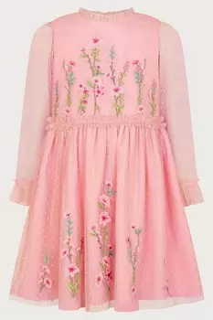 Платье Добби с цветочным декором Monsoon, розовый