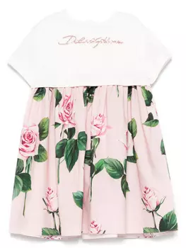 Платье Dolce & Gabbana Kids с цветочным принтом, белый