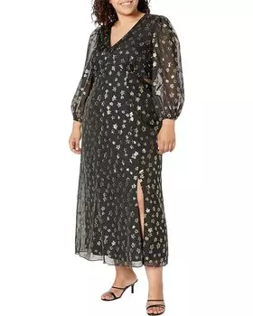 Платье Donna Morgan Plus Size Long Sleeve Maxi Dress with Gold Stars, цвет Black/Gold