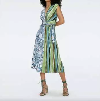 Платье Дороти в цвете «Райская птица» розового цвета слоновой кости и зеленого цвета тростника Diane von Furstenberg