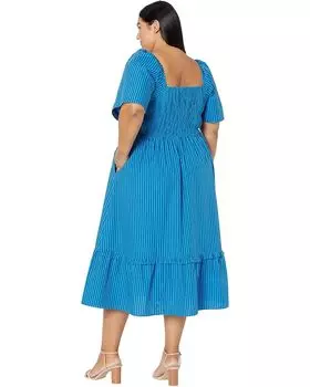 Платье Draper James Plus Size Deana Smocked Dress in Canopy Stripe, цвет Blue Aster