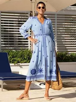 Платье джамилы из чистого органического хлопка с вышивкой Aspiga, синий/белый