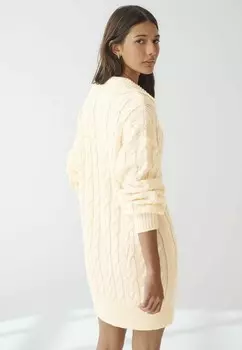 Платье-джемпер COLLAR V-NECK LONG SLEEVE CABLE SHORT MINI Next, бежевый