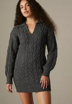 Платье-джемпер COLLAR V-NECK LONG SLEEVE SHORT MINI TALL REGULAR FIT Next, серый
