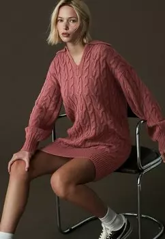 Платье-джемпер COLLAR V-NECK LONG SLEEVE SHORT MINI REGULAR FIT Next, розовый