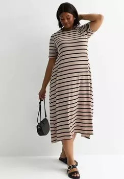 Платье-джемпер CURVES STRIPE MIDI New Look, светло-коричневый