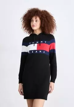 Платье-джемпер FLAG HOOD DRESS Tommy Jeans, черный