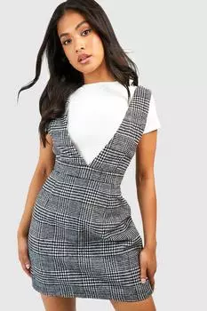 Платье-джемпер из твида petite с v-образным вырезом Boohoo, черный