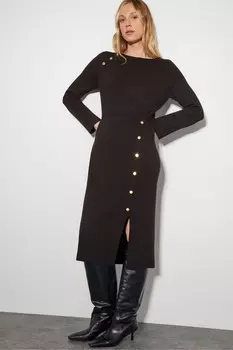 Платье джемпер миди Ciara на пуговицах Monsoon, коричневый