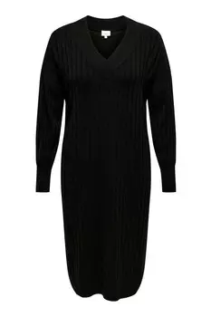 Платье джемпер миди из трикотажного полотна в рубчик Only Curve, черный