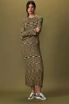 Платье джемпер миди с длинными рукавами Spacedye Next, зеленый