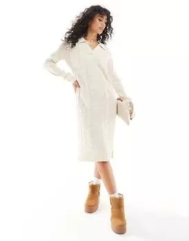 Платье-джемпер миди с v-образным вырезом, бежевого цвета Threadbare