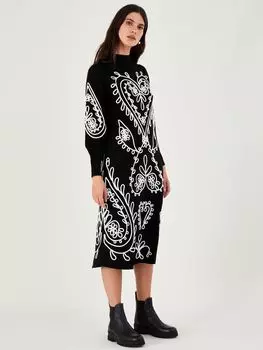 Платье-джемпер миди с вышивкой Monsoon Heart, Черный/Мульти