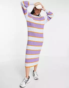 Платье-джемпер миди в сиреневую и оранжевую полоску ASOS DESIGN