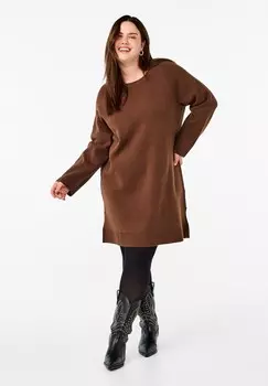 Платье-джемпер MIT RUNDHALSAUSSCHNITT UND SCHLITZ Zizzi, коричневый